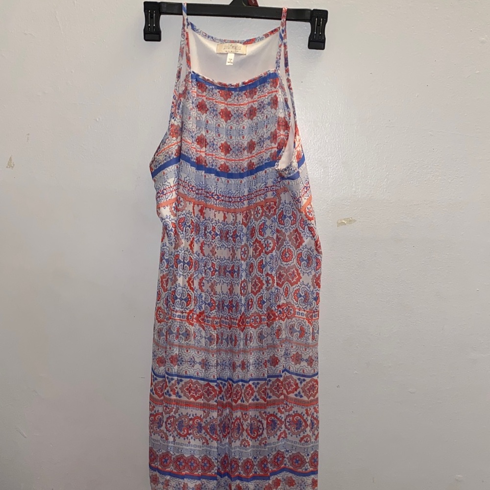 Soulmates Blue and Red Patterned Maxi Dress